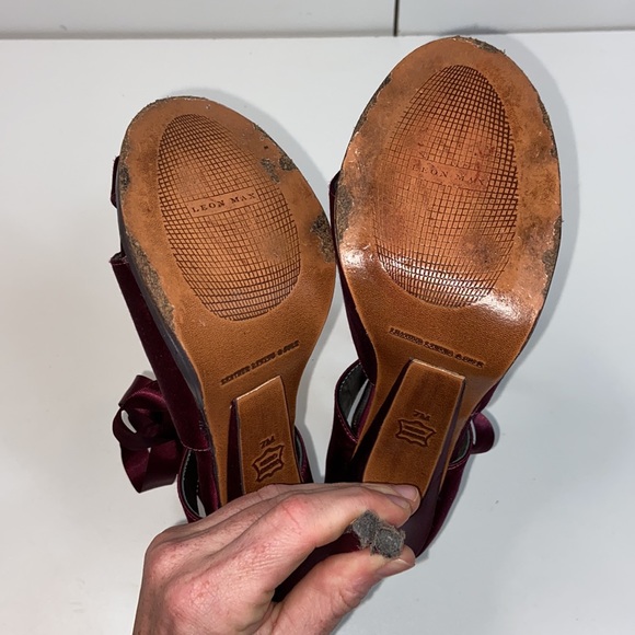 Leon Max I Wine Stiletto Heels W/ Silk Ribbon 7 - Picture 9 of 13